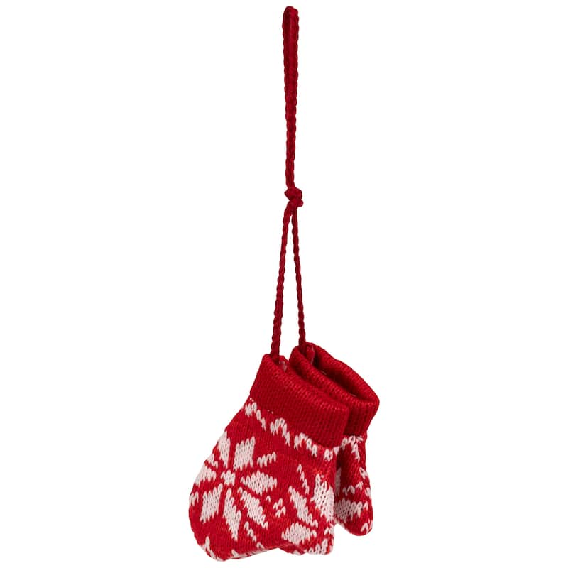 Nordic Knit Mittens Christmas Ornament - 4" - Red and White