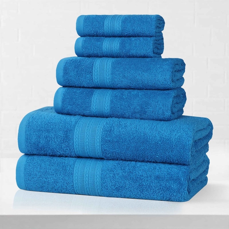 Eco-Friendly Sustainable Cotton 6-Piece Bathroom Towel Set - Aster Blue
