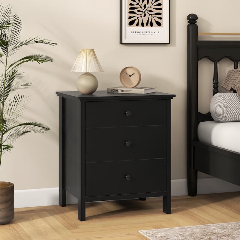 Modern 3-Drawer Nightstand Bedside Table with Storage Space - 22" x 18" x 26" - Black