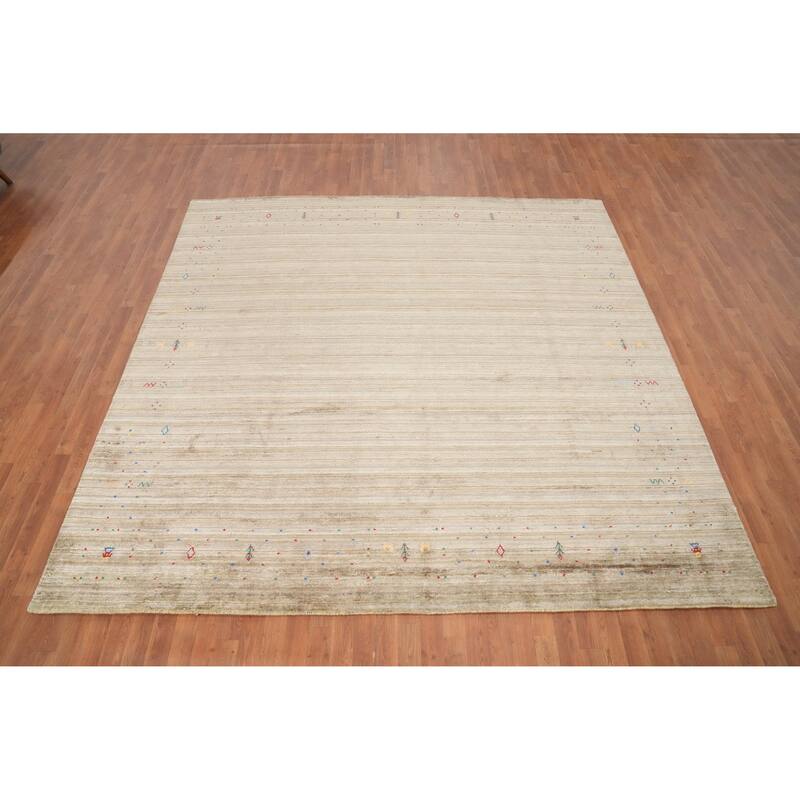Hand Knotted Oriental Viscose Silk Carpet Tribal Animal Pictorial Brown Gabbeh Area Rug - 9' 3'' X 9' 5''