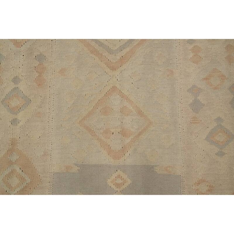Hand Woven Oriental 100% Wool Carpet Southwestern Tribal Beige & Ivories Kilim Area Rug - 8' 1'' X 5' 2''