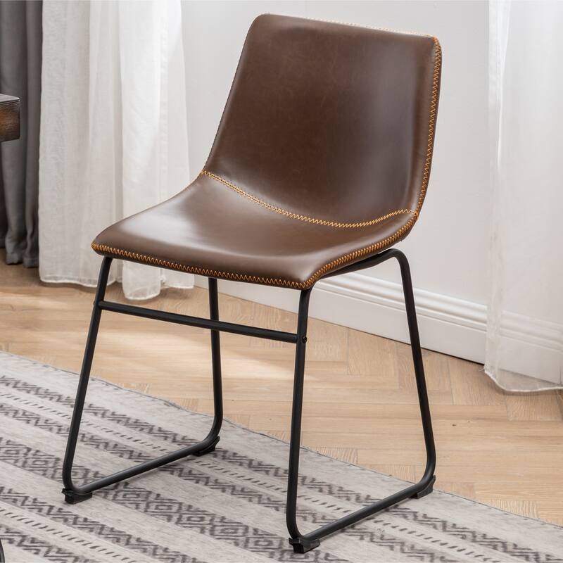 7-Piece Dining Set with Hairpin Table & 6 Sled-Base Leather Chairs