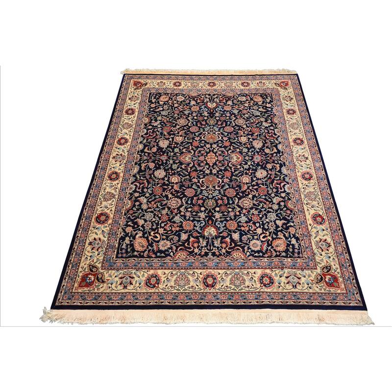 8'1''x10'3'' Hand Knotted New Zealand Wool Navy Kashaan Botanical 200 KPSI Rug - 8' 1'' x 10' 3''