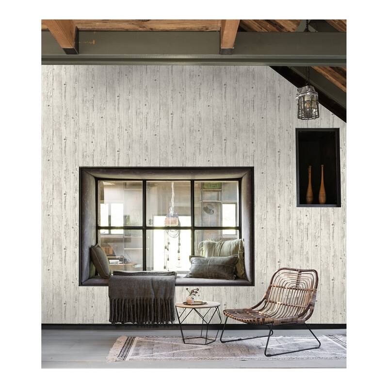 Advantage Albright White Weathered Oak Panels Wallpaper - 21 x 396 x 0.025