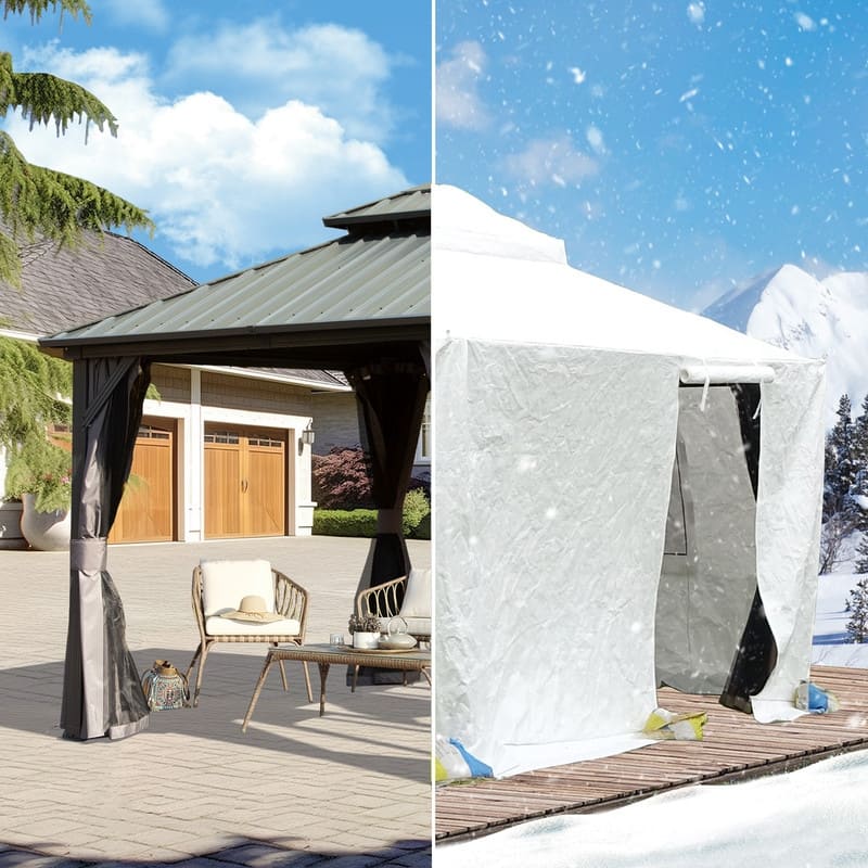 Domi 8' x 8' Universal Winter Gazebo Cover, All Season Waterproof Enclosed Cover with Sidewalls & Ventilated Mesh Windows, White