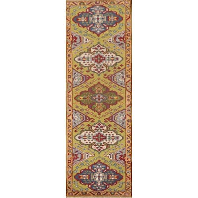 Geometric Kazak Runner Rug Handmade Wool Carpet - 2'7"x 9'11"
