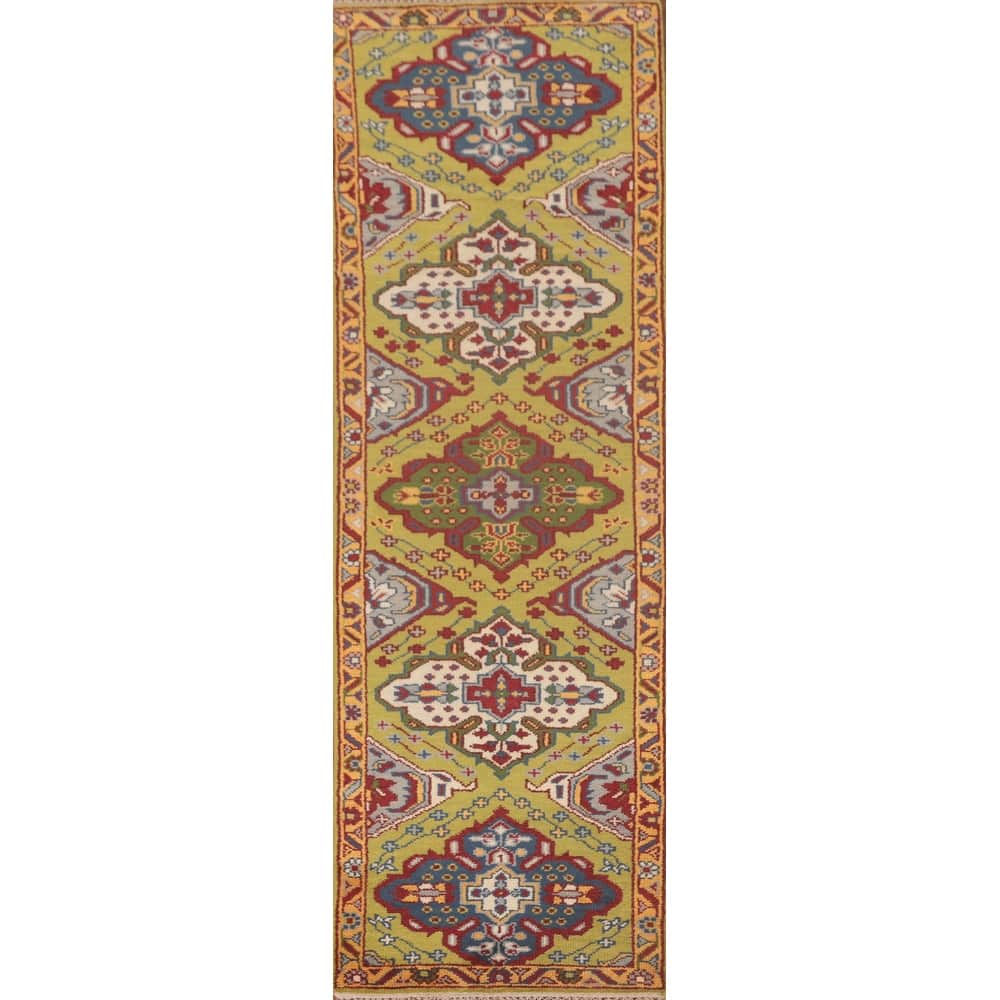 Geometric Kazak Runner Rug Handmade Wool Carpet - 2'7"x 9'11"