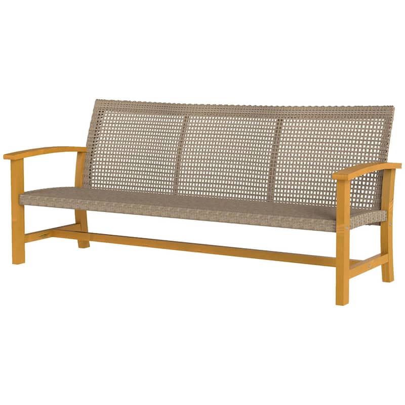 3-Seat Patio Wicker Sofa, Acacia Wood, Steel Armrests, 1000lb Capacity