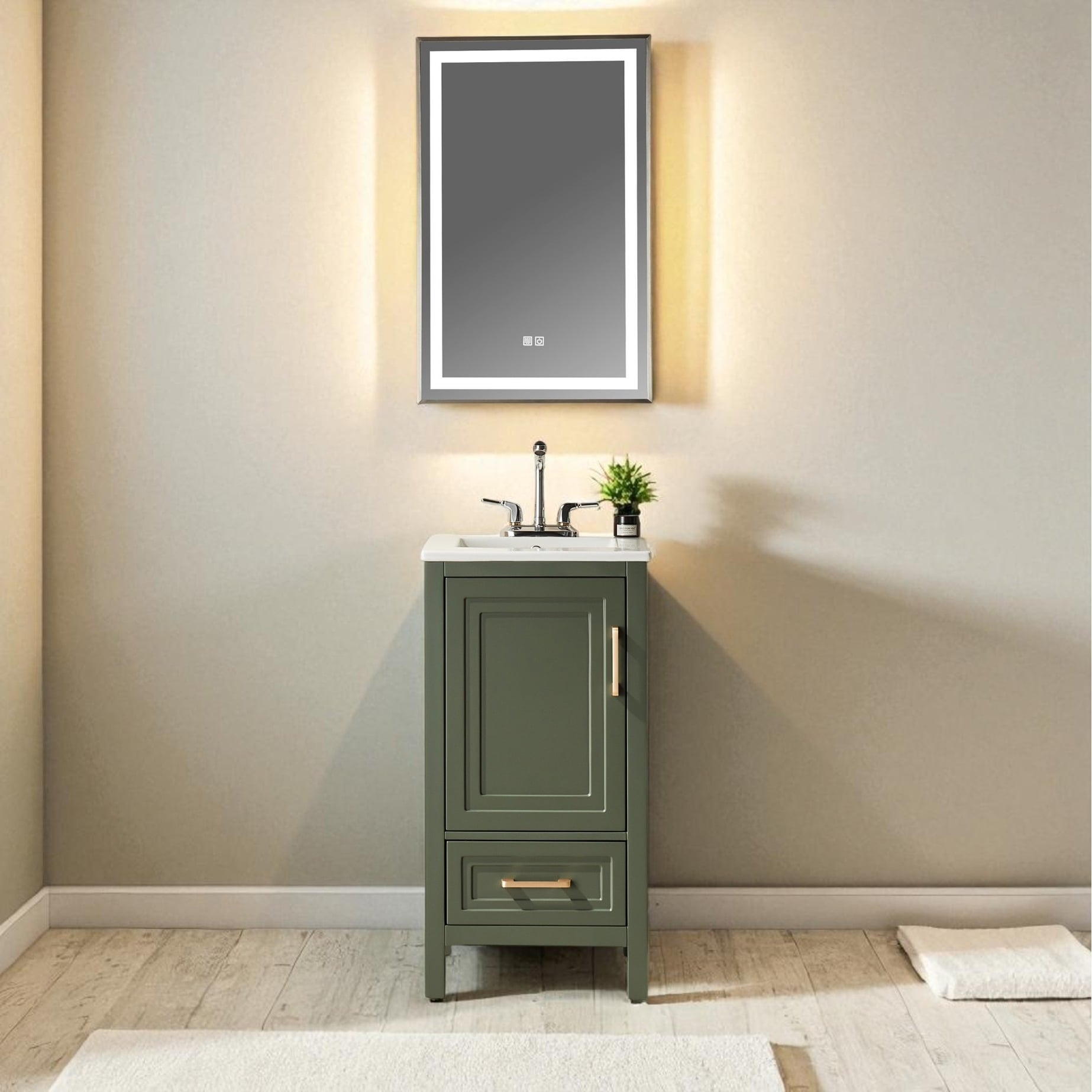 18" Freestanding Bathroom Vanity with Sink, Soft Close Doors, Rubber Wood Frame, Open Back for Plumbing