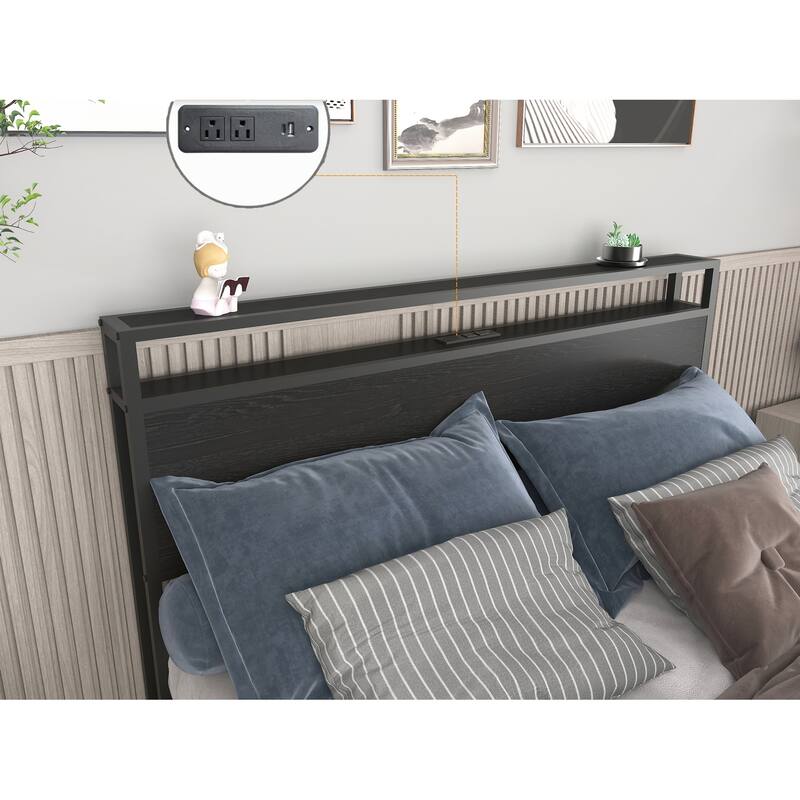 King Bed Frame with Storage Headboard