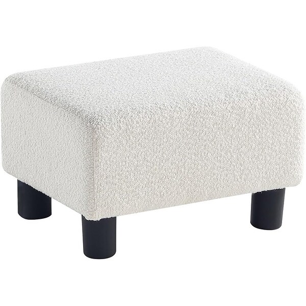 Small Boucle Footrest Stool Upholstered Rectangular Step Stool White