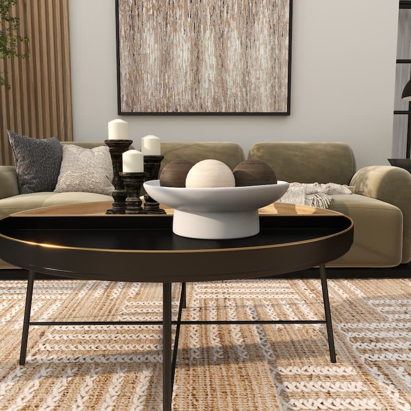 Black or White Ceramic Wide Decorative Bowl with Elevated Base