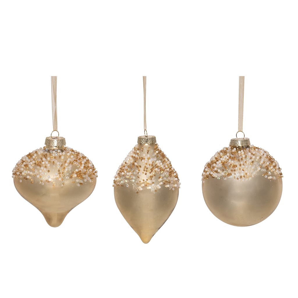 Transpac Glass Beaded Golden Ornament Set of 3 Christmas Home Decorations