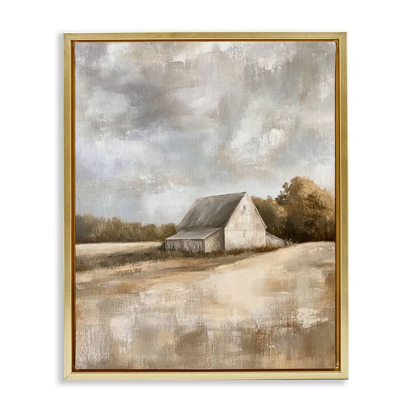Stupell Cloudy Farm Landscape Framed Floater Canvas Wall Art Design By Petal Prints Design - 25 x 31 - Gold