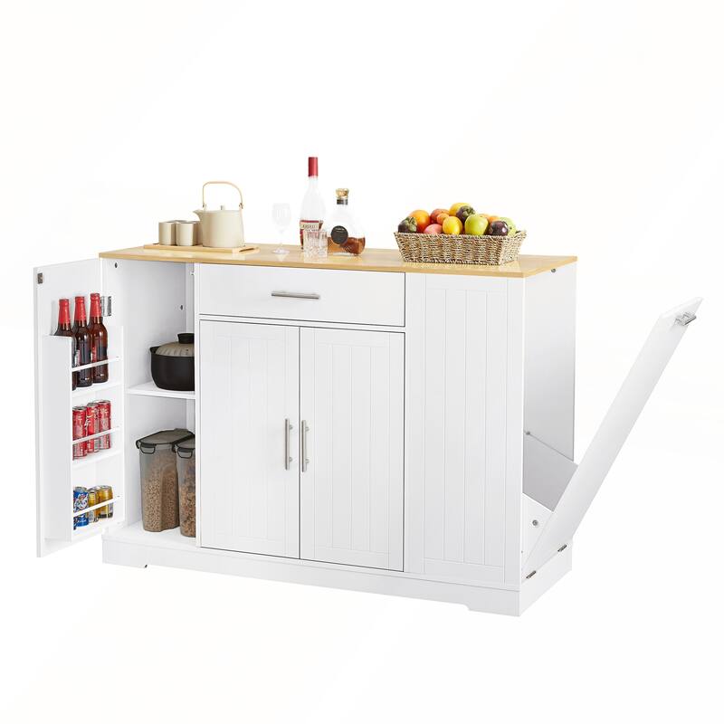 53inch Kitchen Storage Islands with Drawers and Trash Can Storage