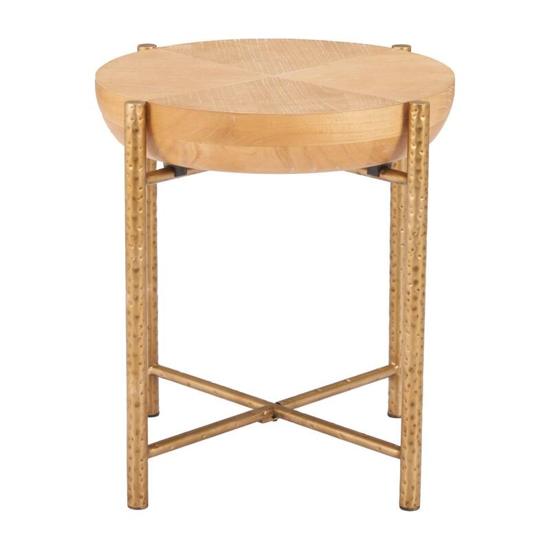 HomeRoots 22" Natural and Gold Wood and Stainless Steel Round End Table - 22.00 in. x 22.20 in. x 22.00 in.