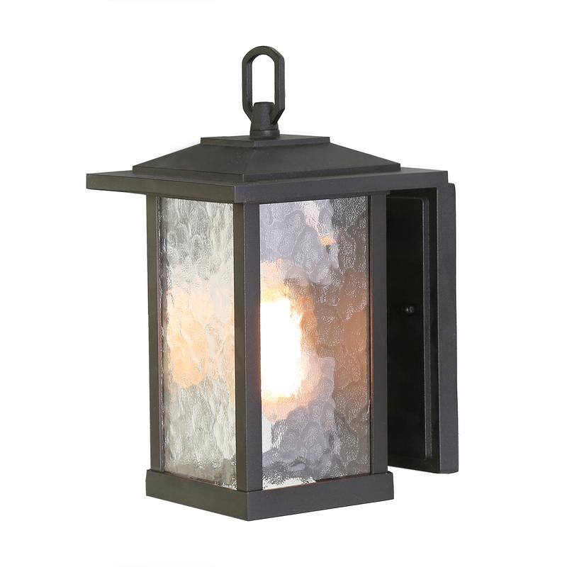 Farmhouse 1-Light Black Outdoor Wall Lantern Glass Patio Wall Sconce - L7"X W12" X H12"