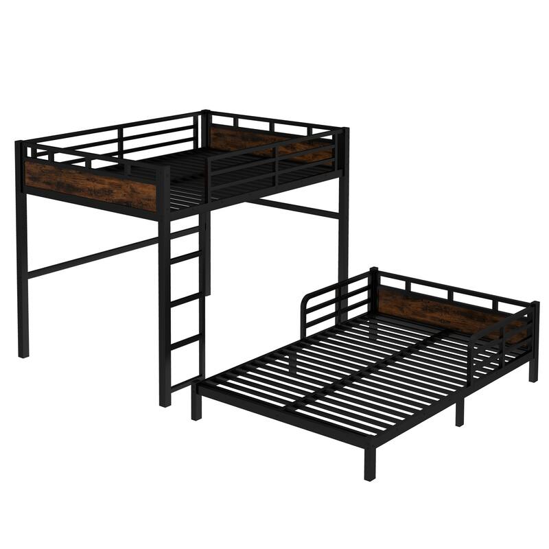 Full XL/Twin XL /Full Metal Bunk Bed, Separable Loft Bed & Platform Bed with Raised Security Fence