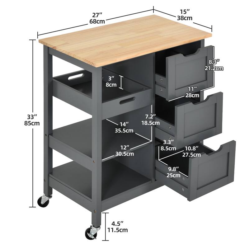 Kitchen Island Cart with Storage, Rolling Kitchen Island e on Wheels with Worktop