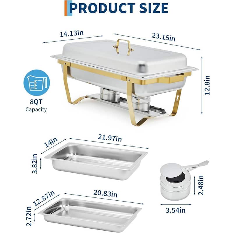 8 Qt Buffet Chafing Dishes and Warmers Sets for Parties Wedding, Silver Gold