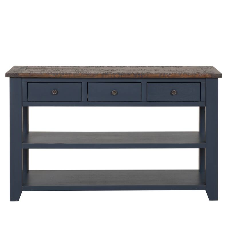 Modern Console Table with 3 Drawers and Pine Wood Top