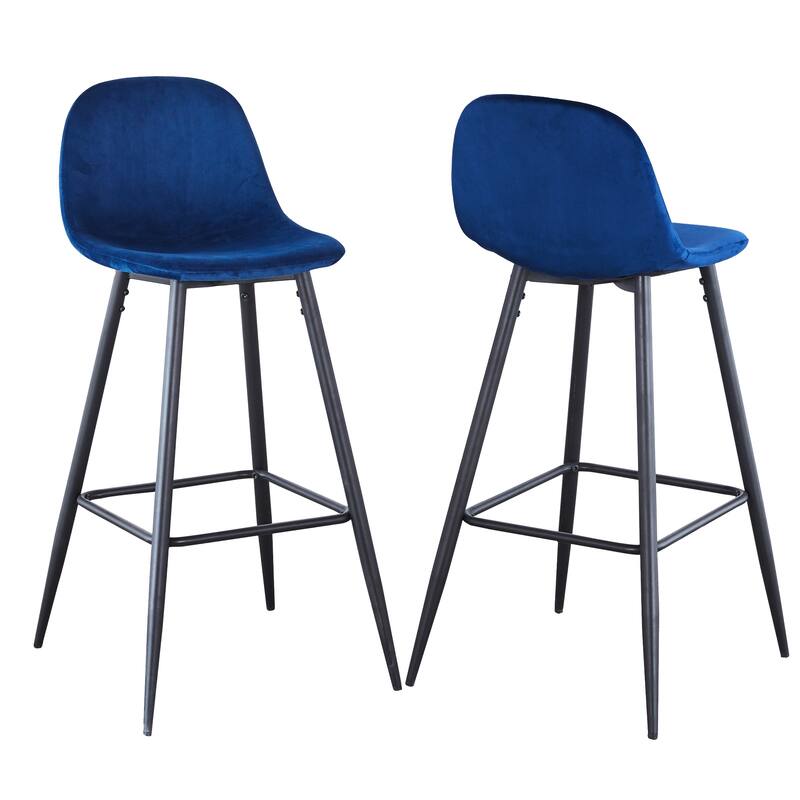 30 Inches Velvet Barstool Modern Counter Bar Height Chair for Kitchen Bar, Set of 2 - 19.3"D x 19.3"W x 39.1"H