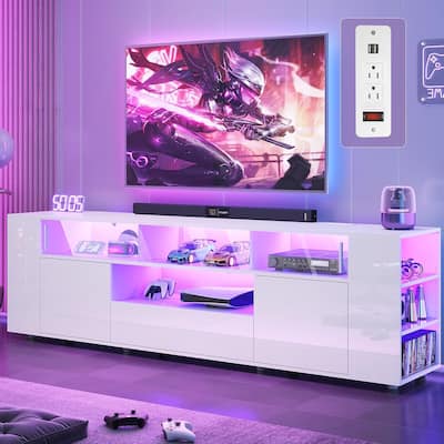 TV Stand for 70/75/80 Inch TV 1 Drawer and 2 Storage Cabinet Power Outlet