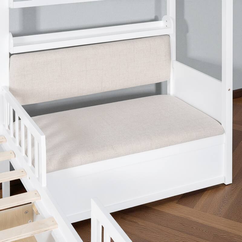 Twin House Bed with Sofa, Two Storage Drawers & Shelf, Kids Playhouse Platform Bed with Pine Wood Frame