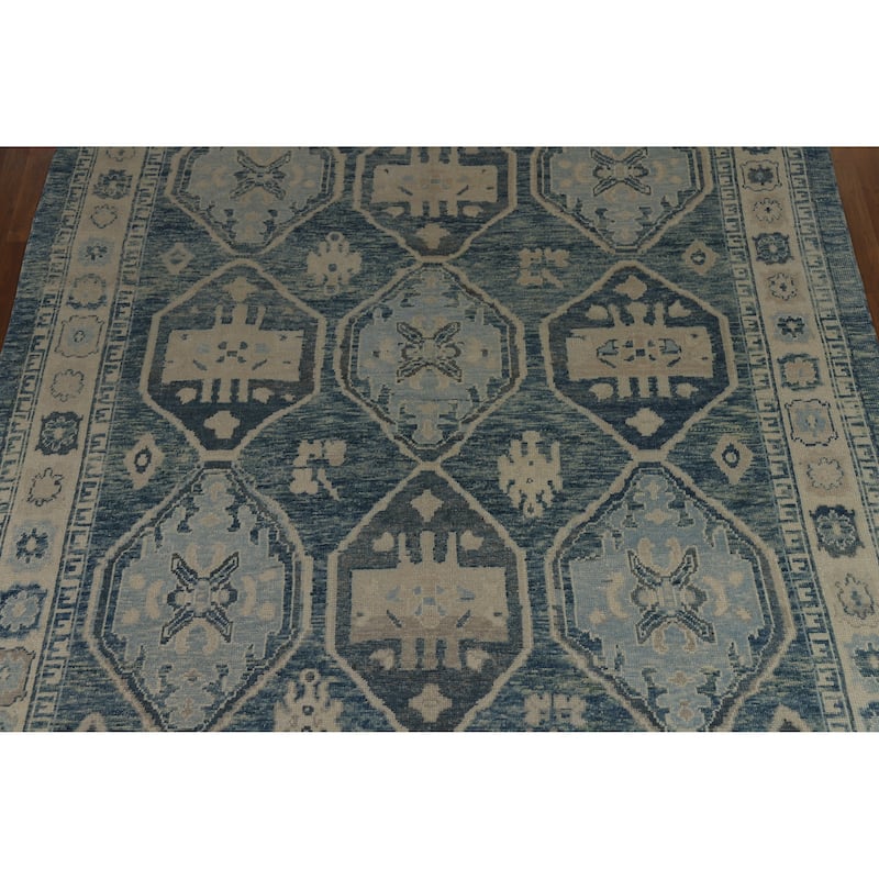 Hand Knotted Oriental 100% Wool Carpet Transitional All-Over Navy Blue & Blues Oushak Area Rug - 12' 7'' X 9' 5''