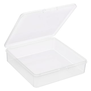 6pcs Clear Storage Container With Hinged Lid Plastic Square Craft Box 