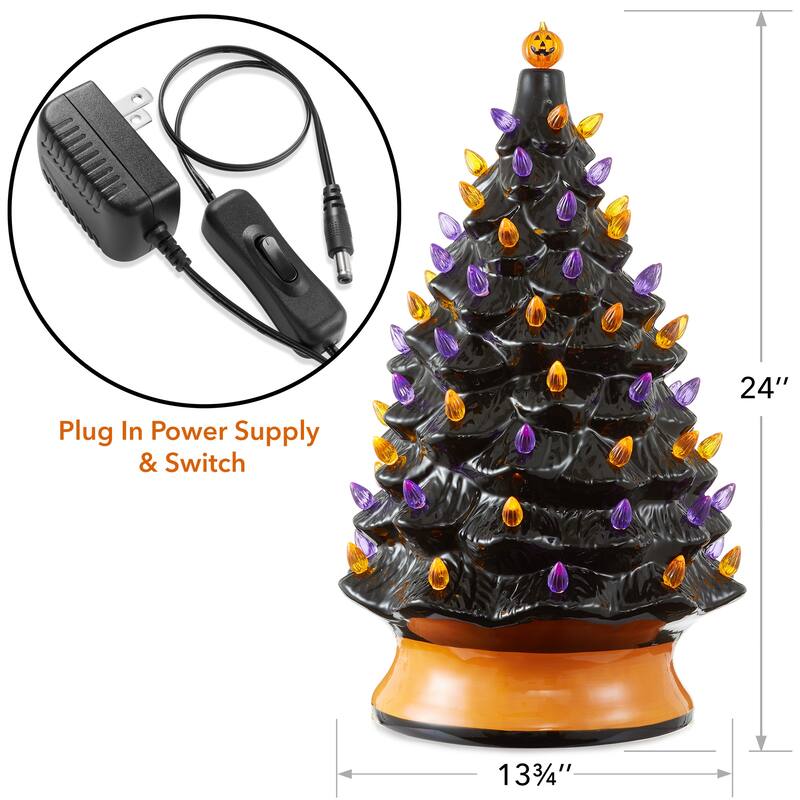 24in Hand Painted Ceramic Christmas Tree PreLit Tree with Star