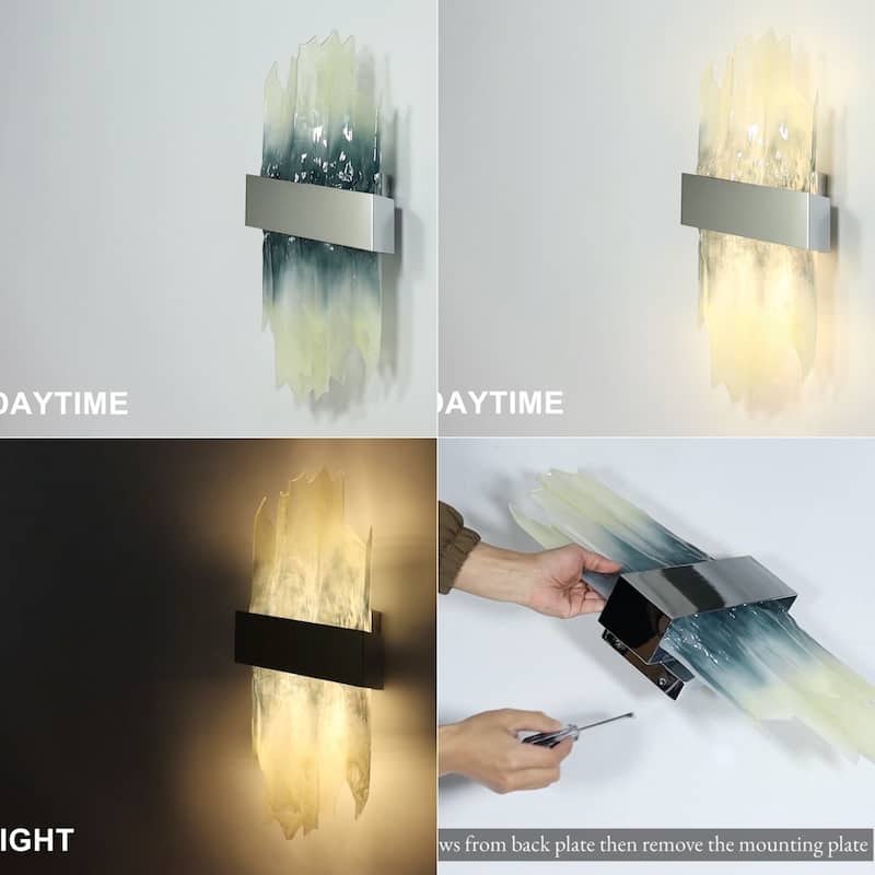 Modern LED Art Deco Wall Sconce Blue Brushed Nickel Bathroom Vanity Light - W 8.6" x L 22.2" x H 3.9"