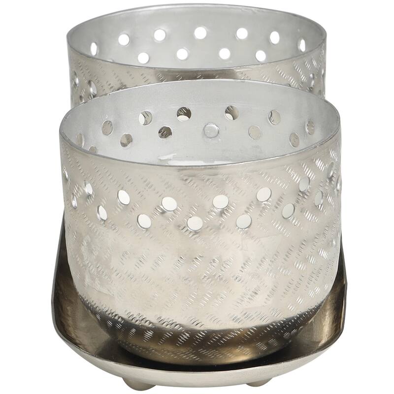 Metal Scented Cutout Spotted 7 oz 1 Wick Decorative Candle with White Wax - Set of 2 Gold, Silver, Copper - Roche River Decor