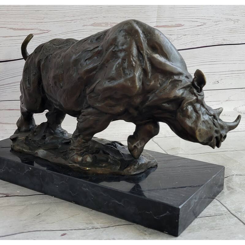 Hot Cast Bronze Rhinoceros Rhino Sculpture Statue Figure On Marble Base