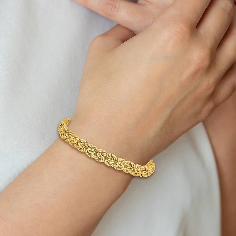 Curata 14k Yellow Gold Hollow Fancy 8mm Flat Byzantine Bracelet 7.5 Inch