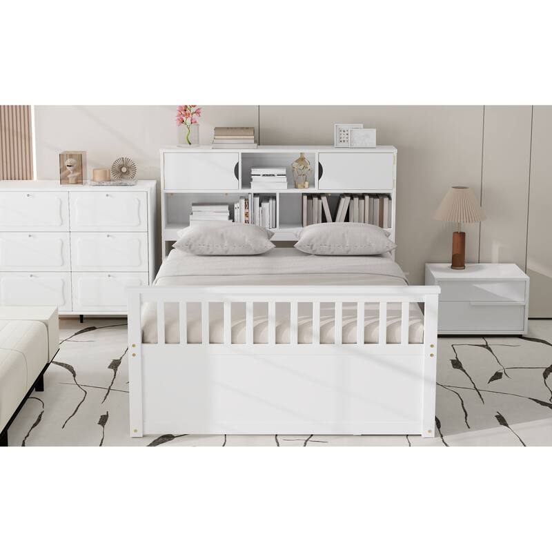 Roomfitters Full Captain Platform Bed with Bookshelf Headboard and 4 Drawers