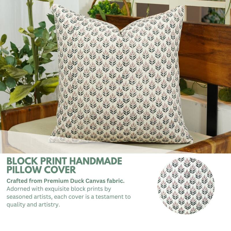 Fabdivine Cotton Fabric Block Print Farmhouse Pillow or Cushion Case
