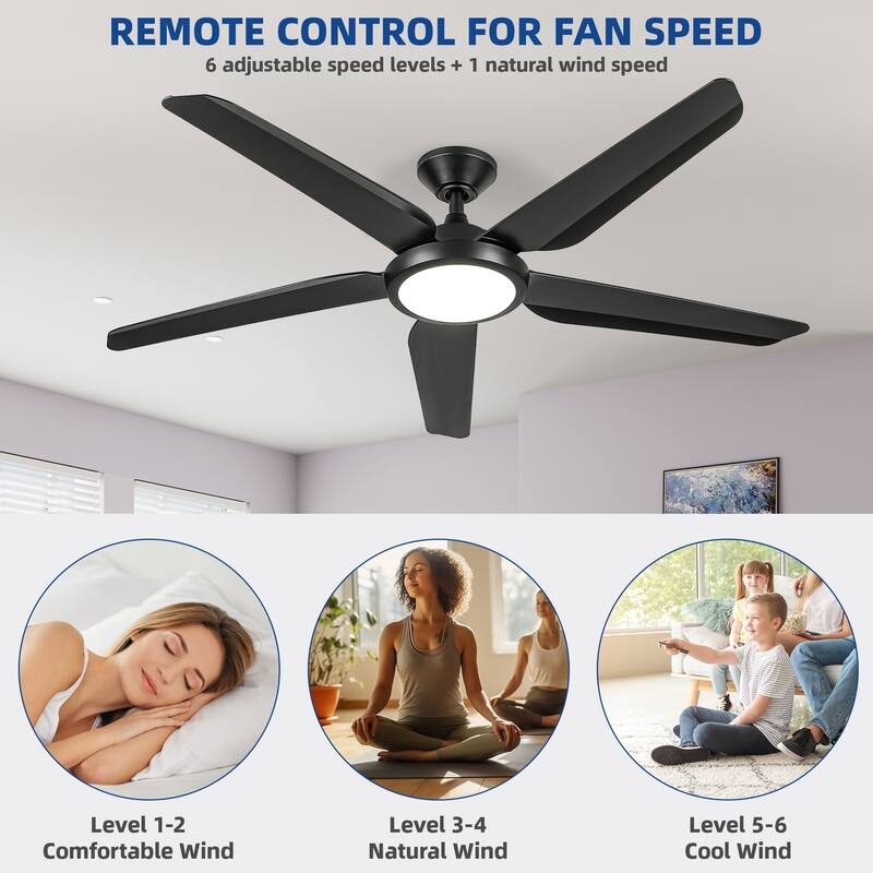 Moasis Ceiling Fan 54" Ceiling Fan 5 Blade Ceiling Fans Reversible 6 Speeds w/Quiet DC Motor