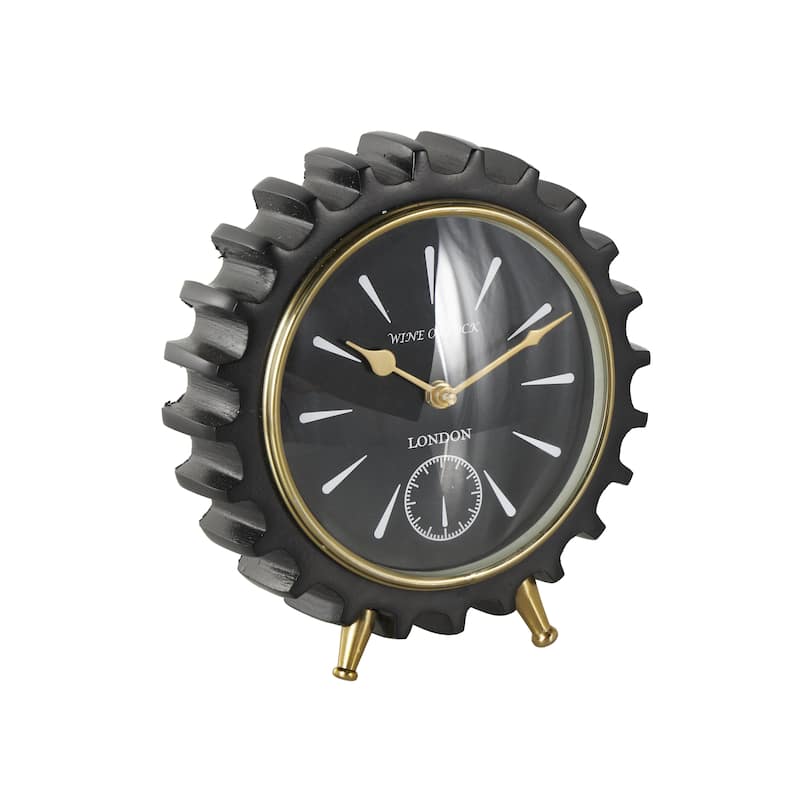 Aluminum Metal Gear Decorative Clock with Gold Hands and Legs - Black - Roche River Decor