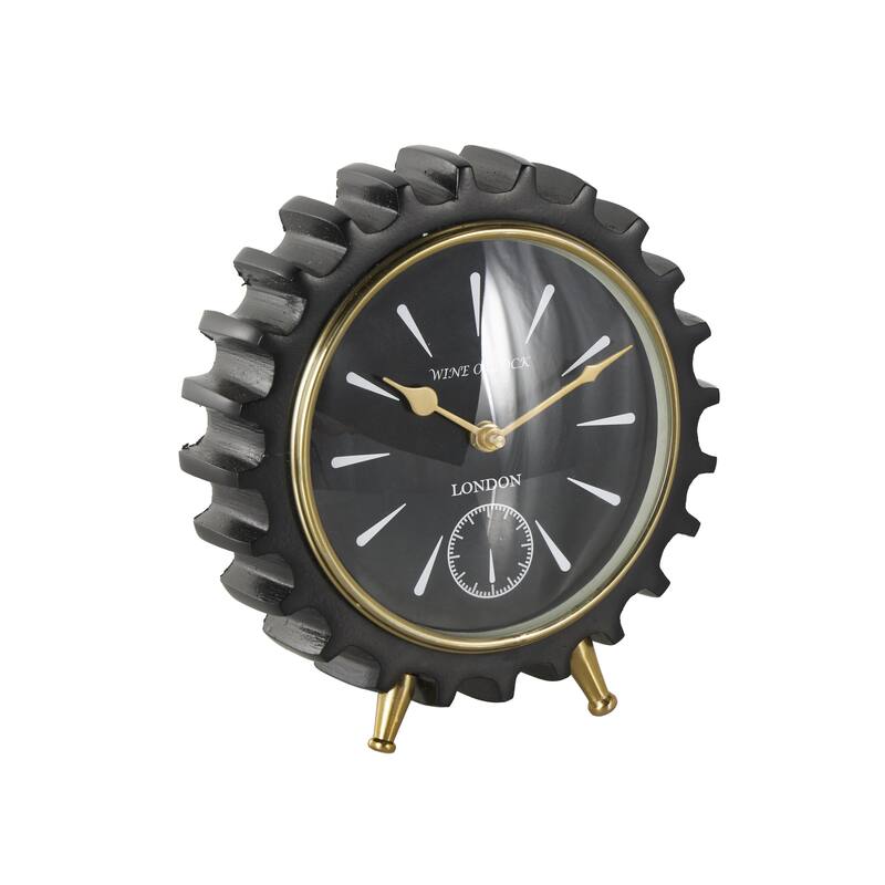Black Aluminum Metal Gear Decorative Clock with Gold Hands and Legs