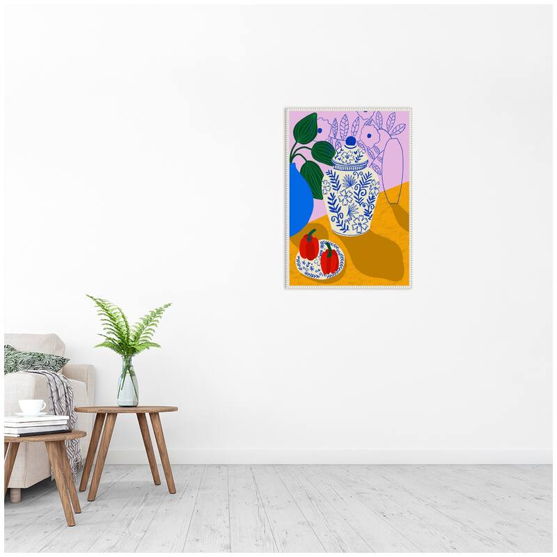 Kate and Laurel Porcelain and Peppers by Teresa Rego Framed Canvas Wall Art Print