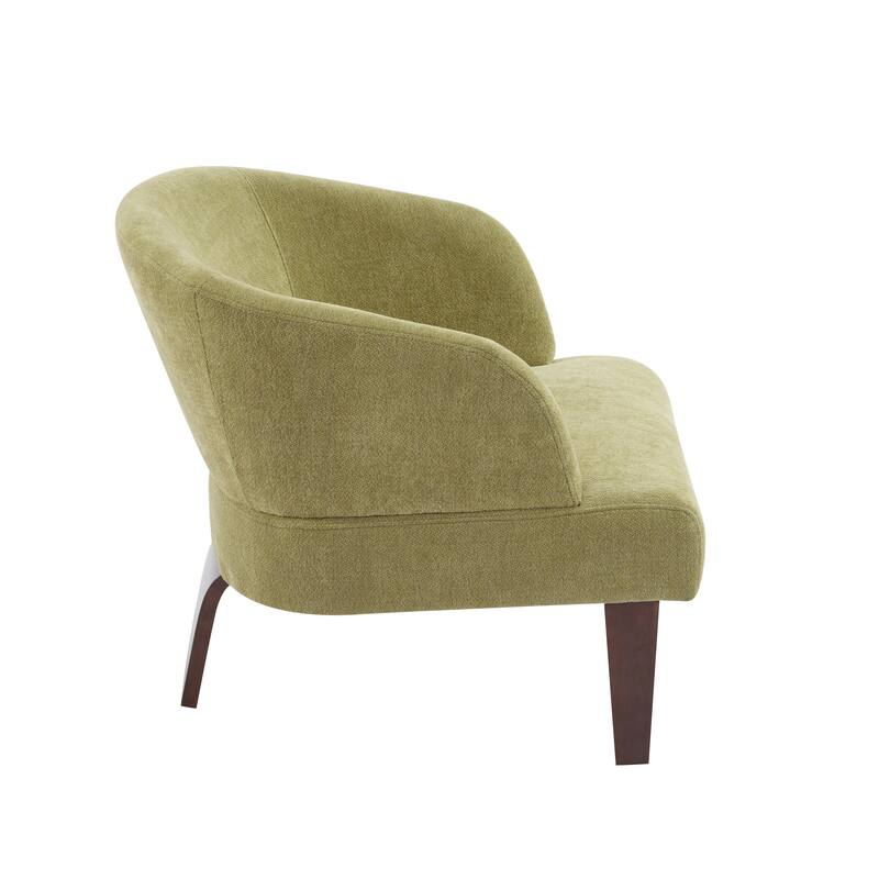 Modern Accent Chair with Round Back & Wooden Legs - Mid-Century Inspired Lounge Chair - Soft Fabric Upholstery