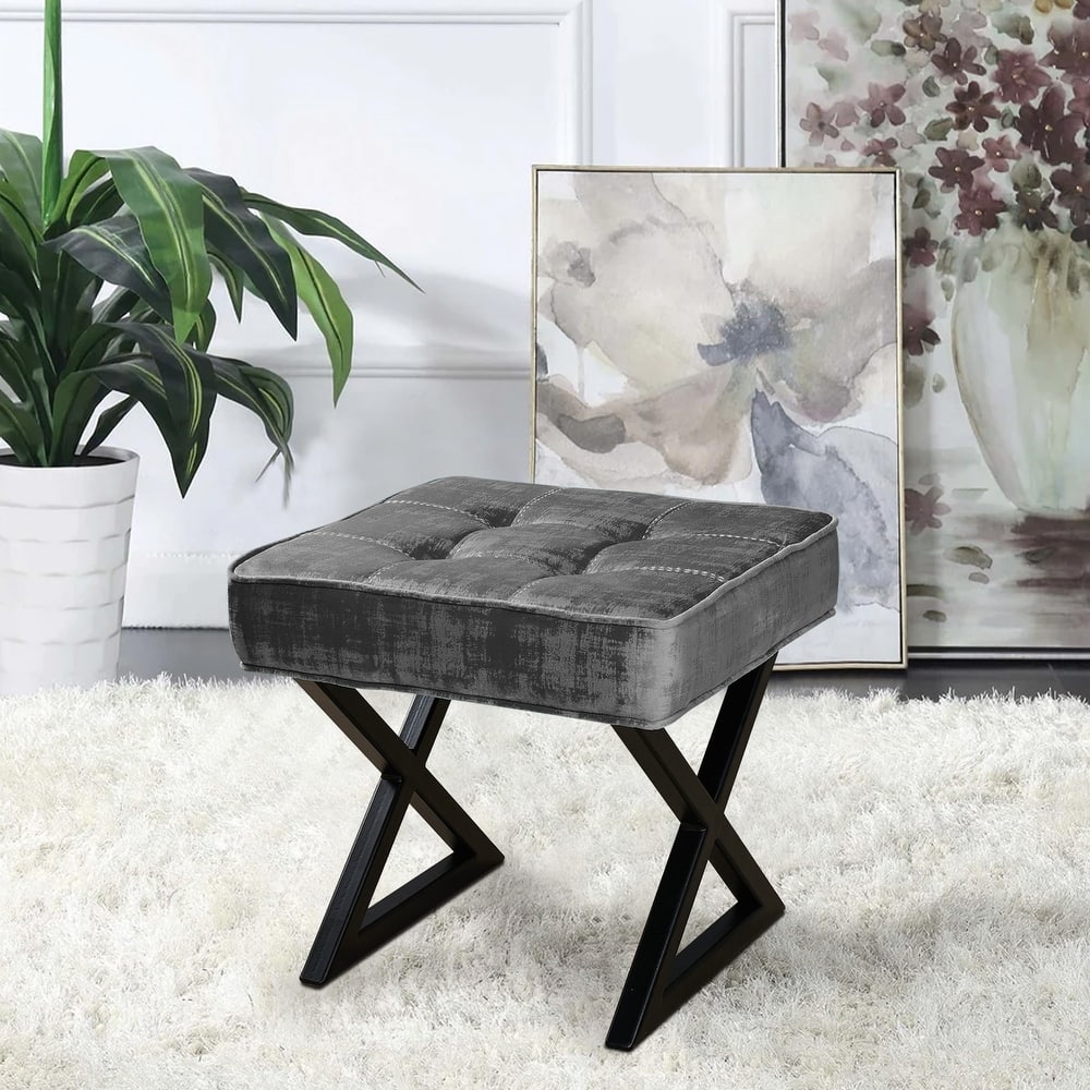Textured Velvet Ottoman Vanity Stool 18"X18"X17"