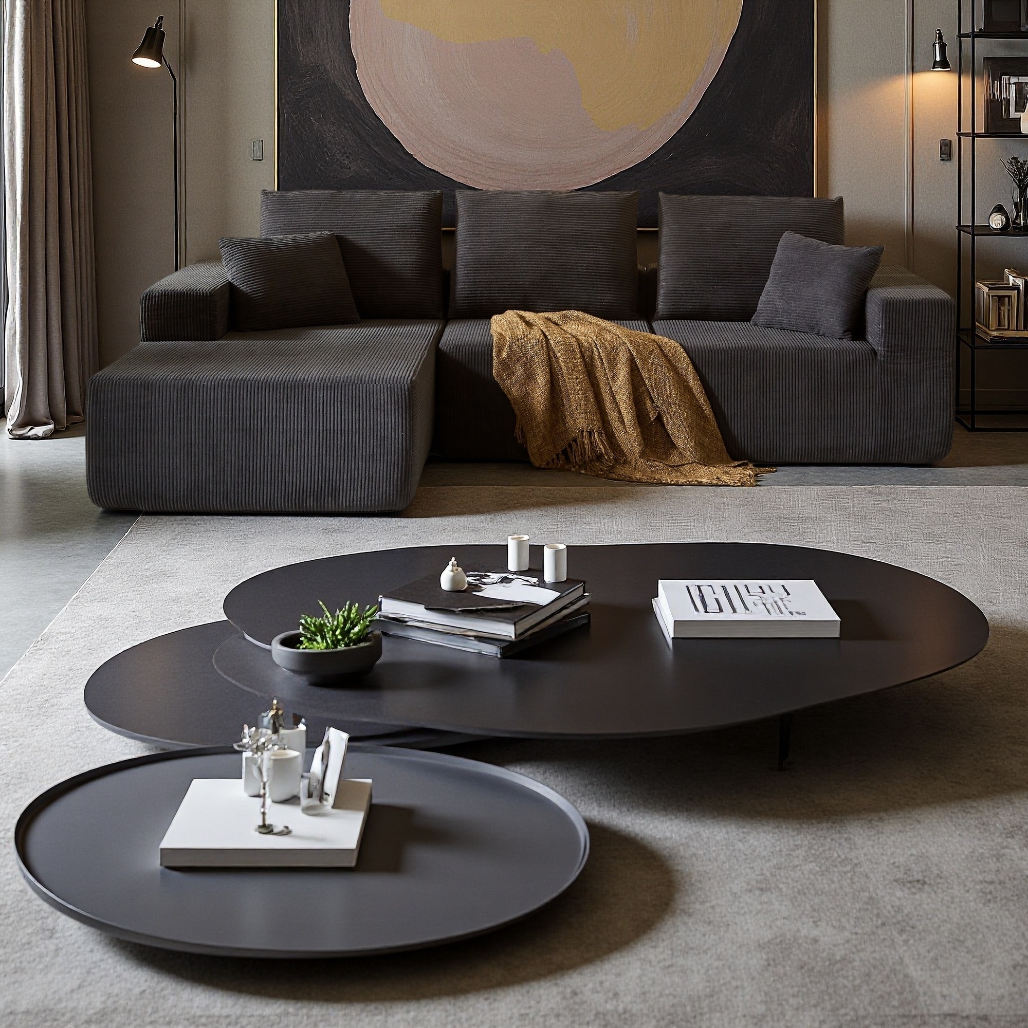 108" Corduroy L-Shaped Sectional Sofa with Chaise, No Assembly