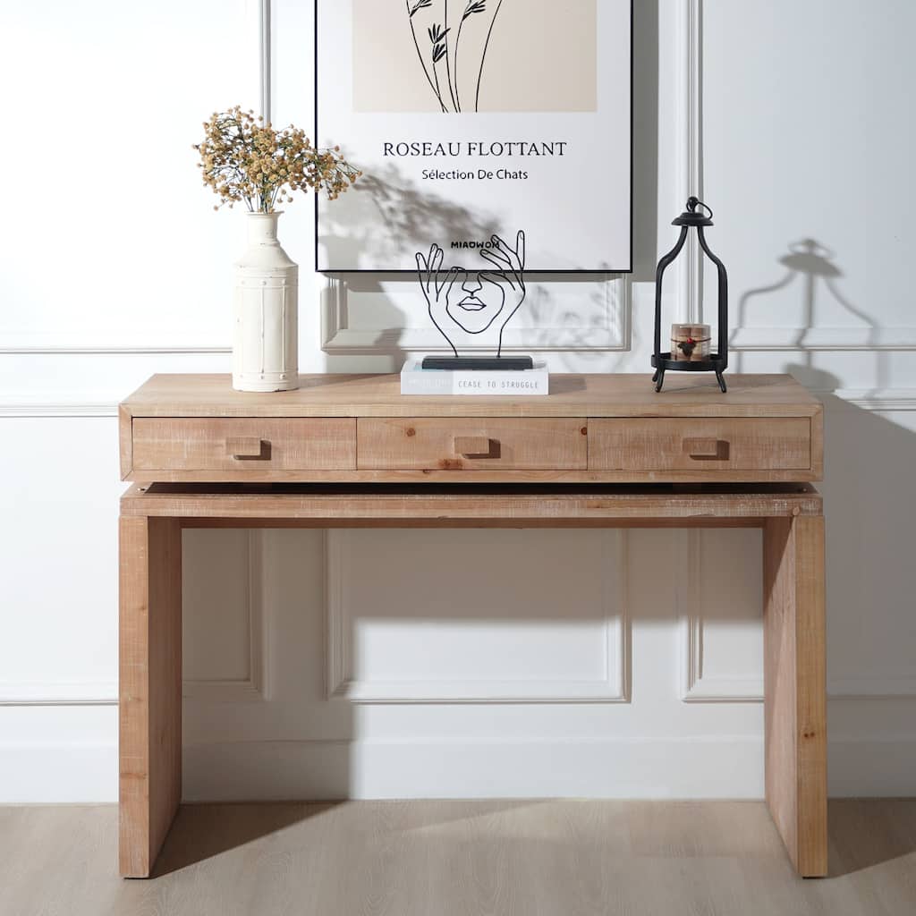 Rustic Wooden Console Table with 3 Drawers