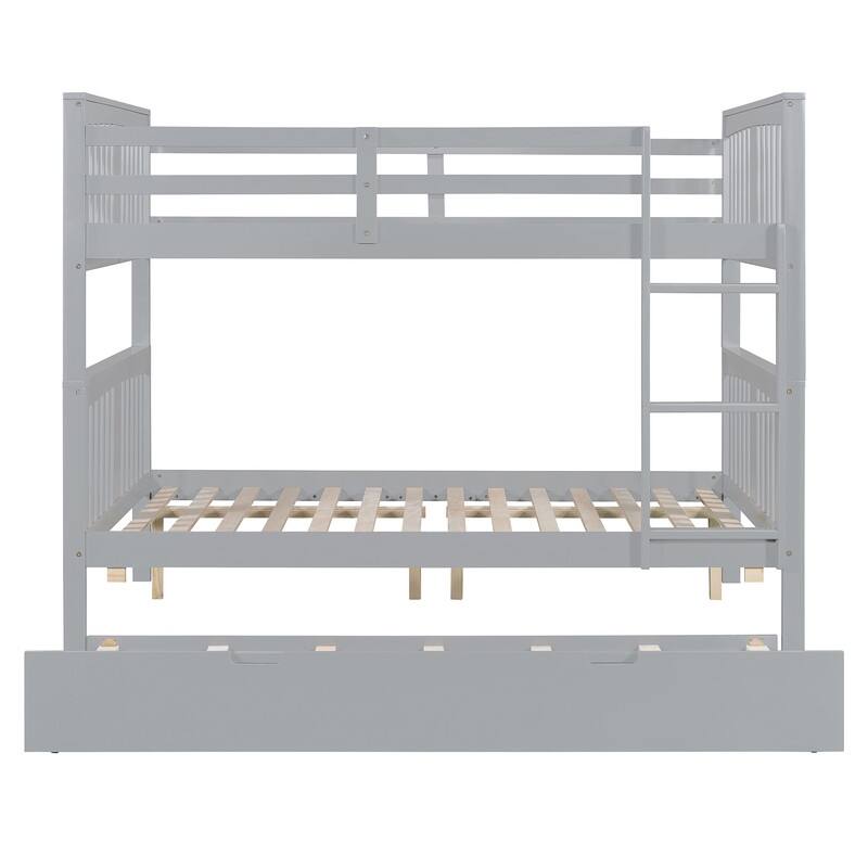 Full over Full Bunk Bed with Twin Size Trundle and Ladder-Gray