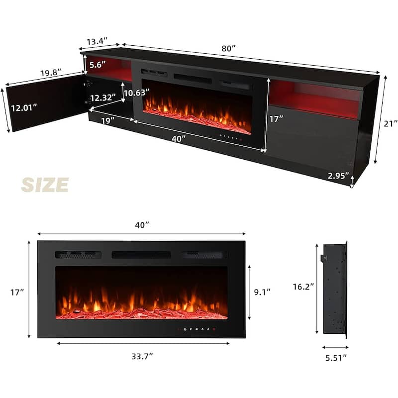 36'' Electric Fireplace TV Stand, Entertainment Center & TV Console for TVs up to 80'', Modern Fireplace Heater for Living Room