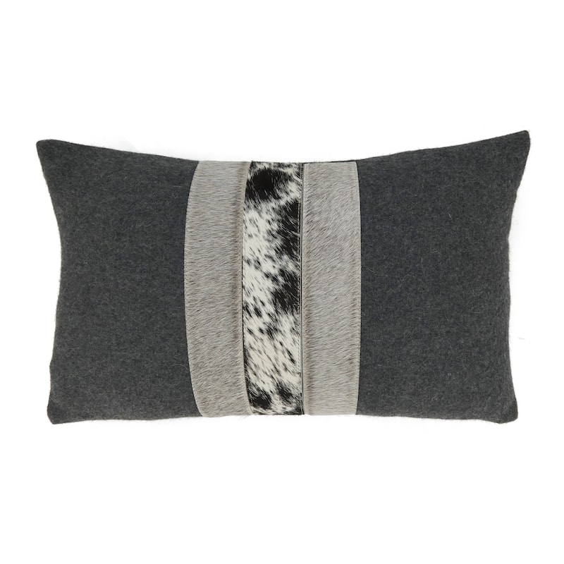 Soft and Cozy Hair On Leather and Felt Throw Pillow - Polyester - 12"x20"