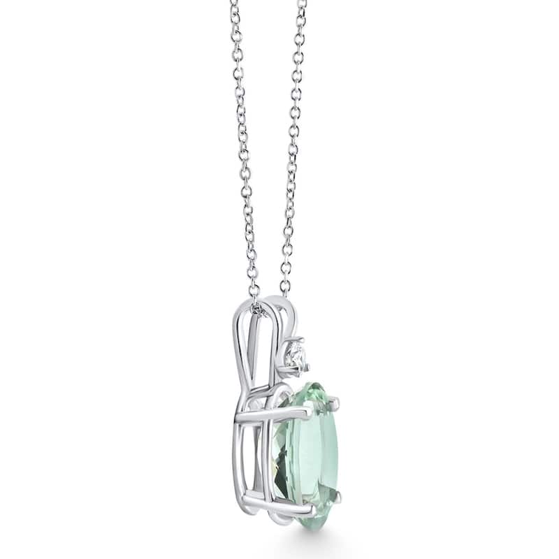 Oval Green Amethyst Diamond Pendant Women's Necklace 18" White Gold