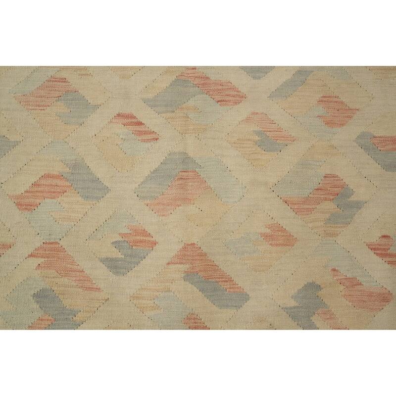 Hand Woven Oriental 100% Wool Carpet Southwestern Tribal Beige & Ivories Kilim Area Rug - 9' 2'' X 6' 2''